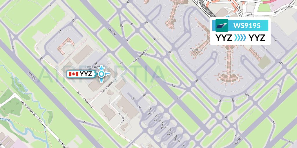 WS9195 WestJet Flight Map: Toronto to Toronto