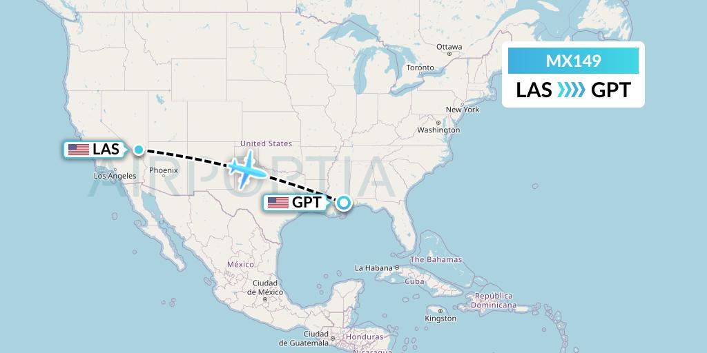 MX149 Breeze Airways Flight Map: Las Vegas to Gulfport