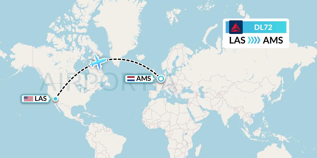 DL72 Delta Air Lines Flight Map: Las Vegas to Amsterdam