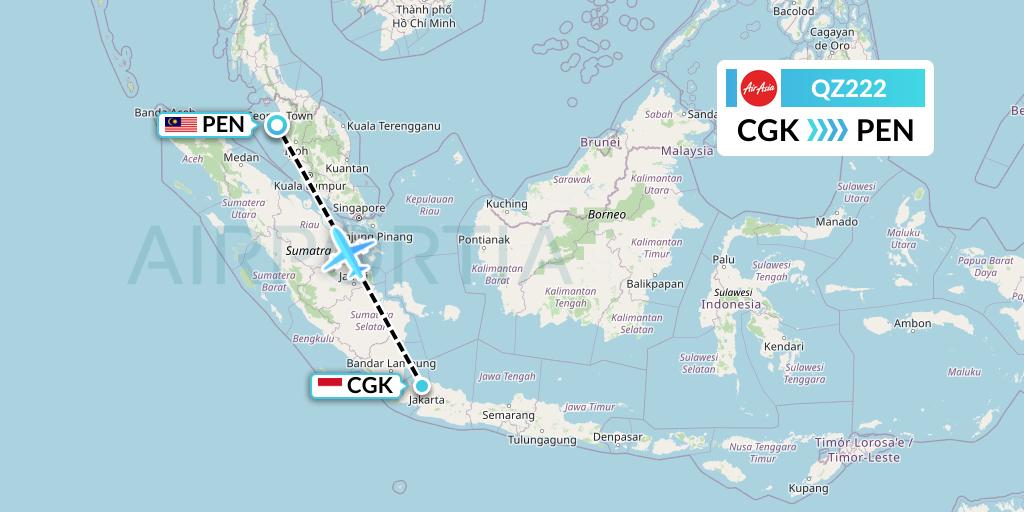 QZ222 Indonesia AirAsia Flight Map: Jakarta to Penang