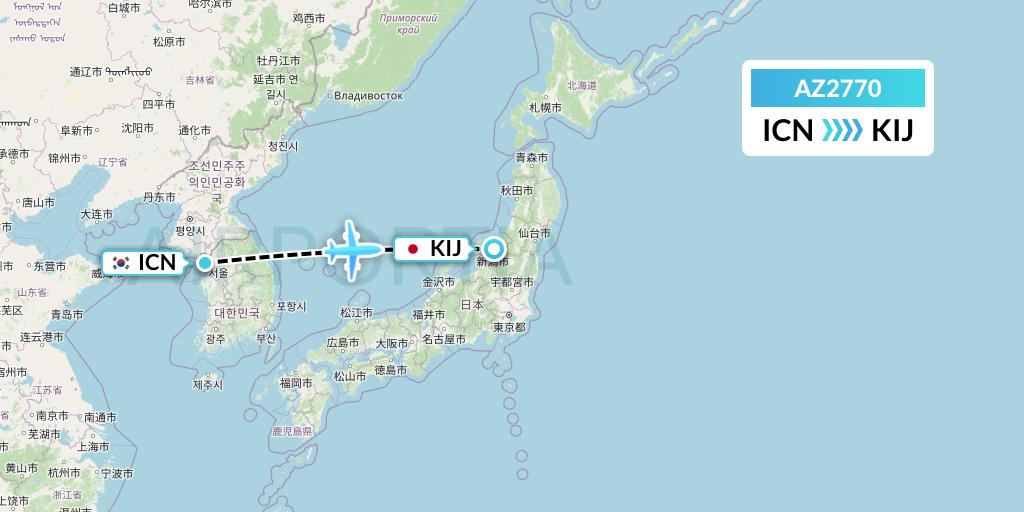 AZ2770 ITA Airways Flight Map: Seoul to Niigata