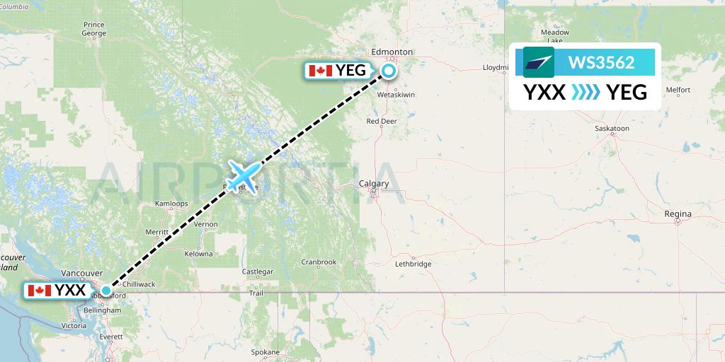 WS3562 WestJet Flight Map: Abbotsford to Edmonton