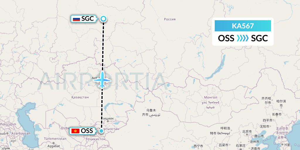 KA567 Aero Nomad Airlines Flight Map: Osh to Surgut