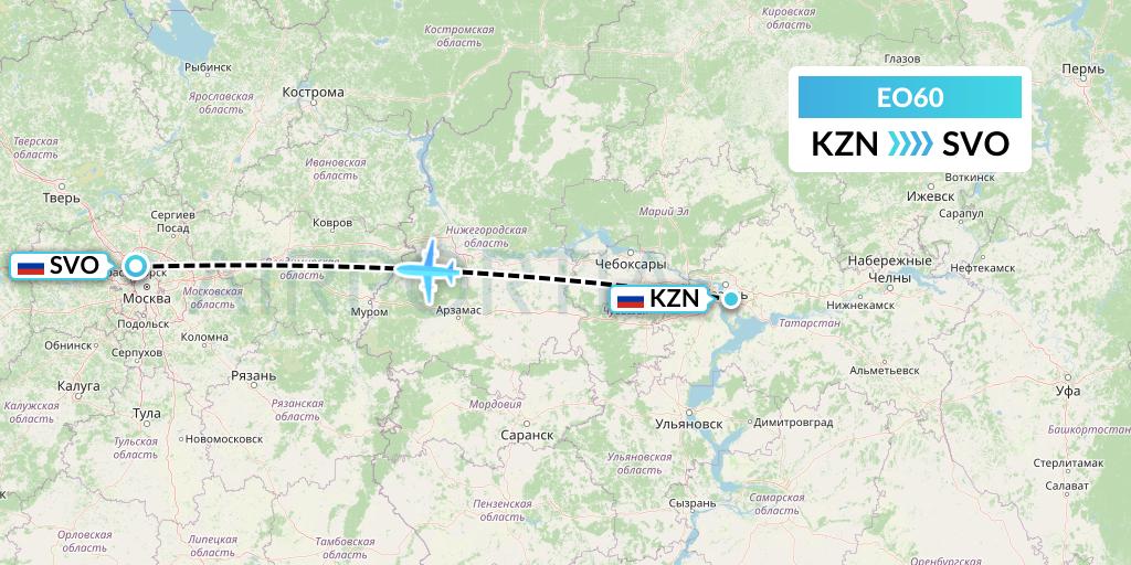 EO60 Pegas Fly Flight Map: Kazan to Moscow