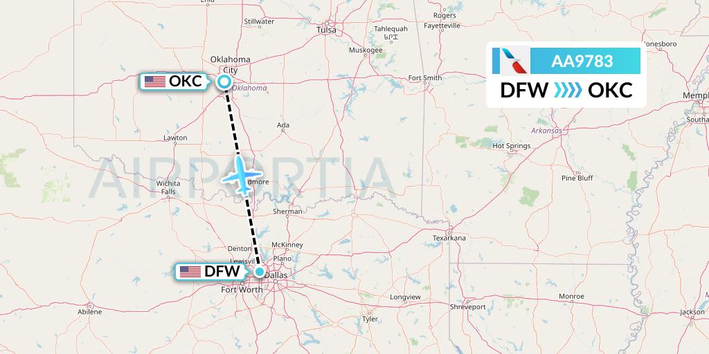 AA9783 American Airlines Flight Map: Dallas to Oklahoma City