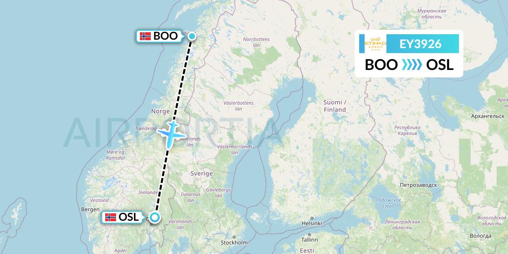 EY3926 Etihad Airways Flight Map: Bodo to Oslo