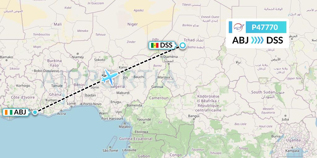 P47770 Air Peace Flight Map: Abidjan to Dakar