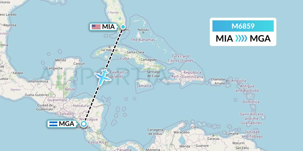 M6859 Amerijet International Flight Map: Miami to Managua