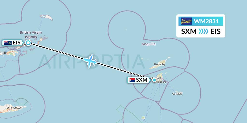 WM2831 Winair Flight Map: Sint Maarten to Beef Island