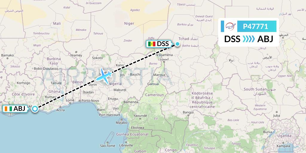 P47771 Air Peace Flight Map: Dakar to Abidjan