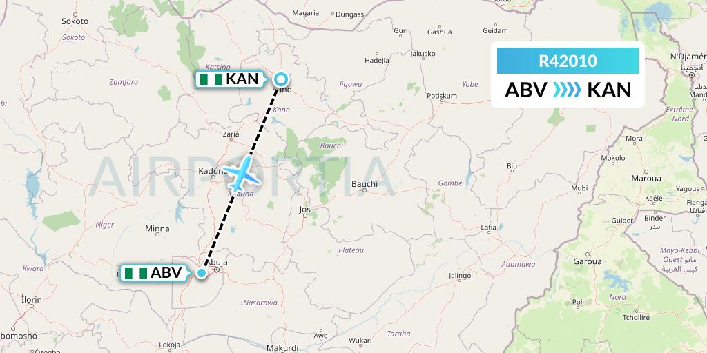 R42010 Rano Air Flight Map: Abuja to Kano