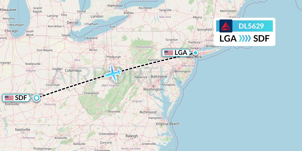 DL5629 Delta Air Lines Flight Map: New York to Louisville