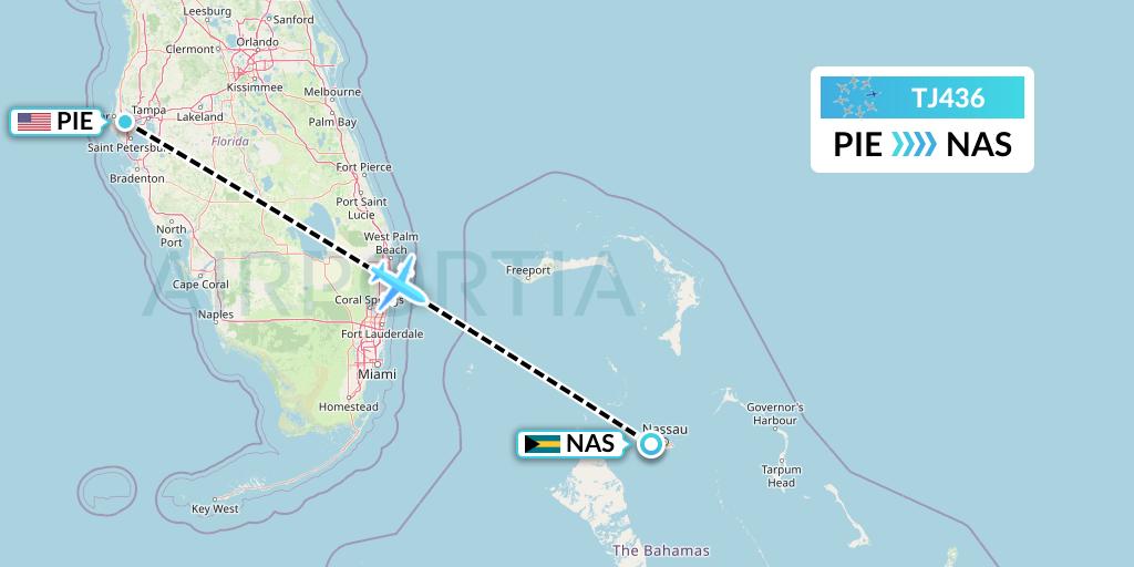 TJ436 Tradewind Aviation Flight Map: St. Petersburg to Nassau