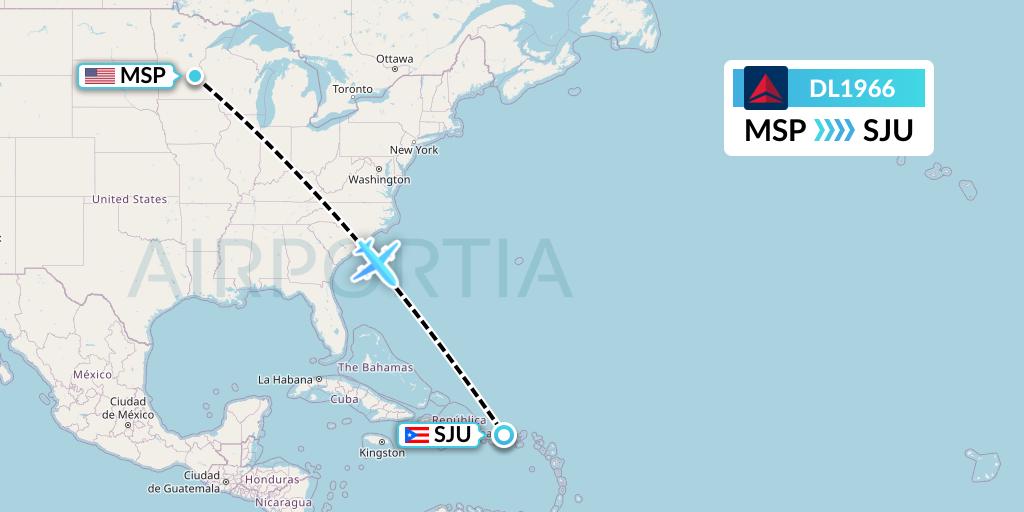 DL1966 Delta Air Lines Flight Map: Minneapolis to San Juan