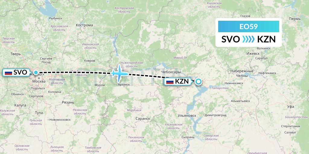 EO59 Pegas Fly Flight Map: Moscow to Kazan