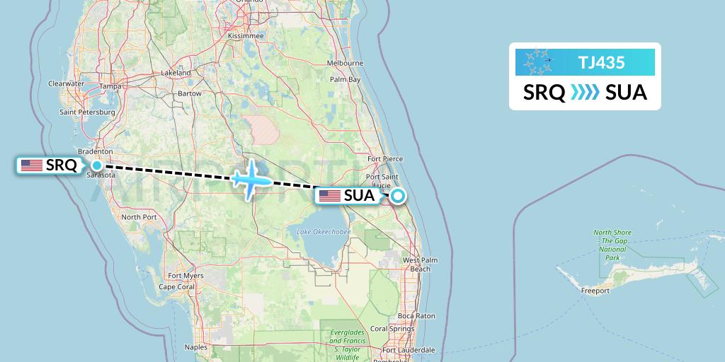 TJ435 Tradewind Aviation Flight Map: Sarasota to Stuart