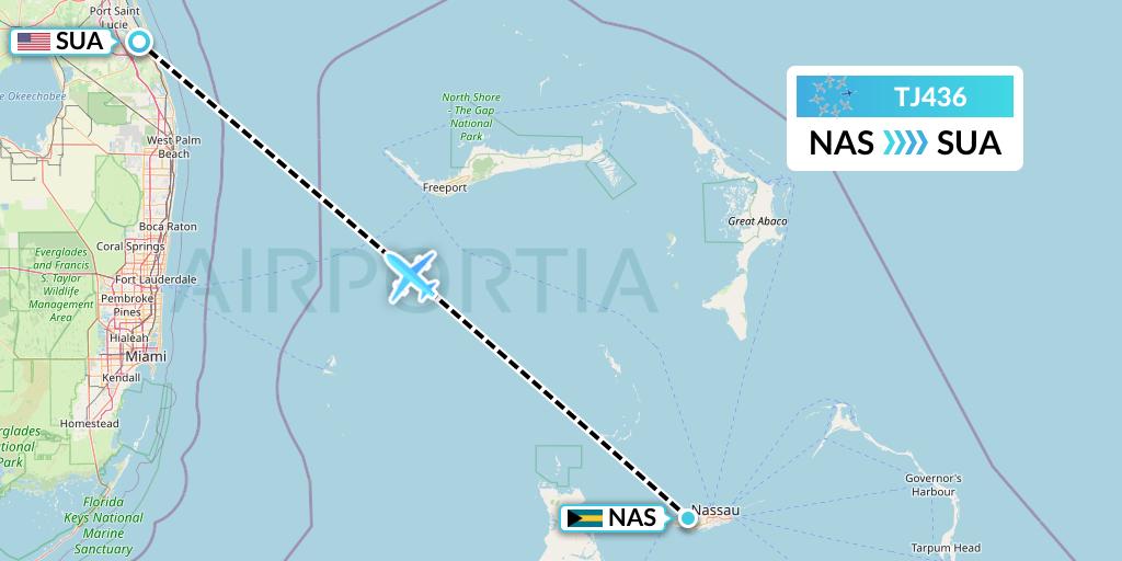 TJ436 Tradewind Aviation Flight Map: Nassau to Stuart