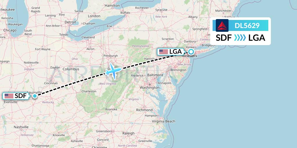 DL5629 Delta Air Lines Flight Map: Louisville to New York