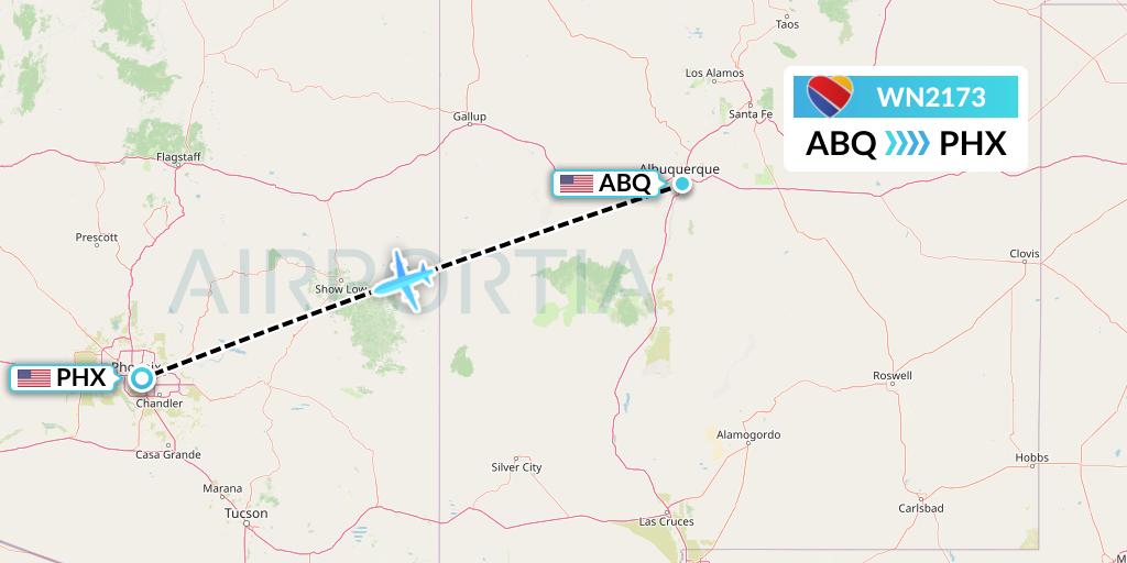 WN2173 Southwest Airlines Flight Map: Albuquerque to Phoenix