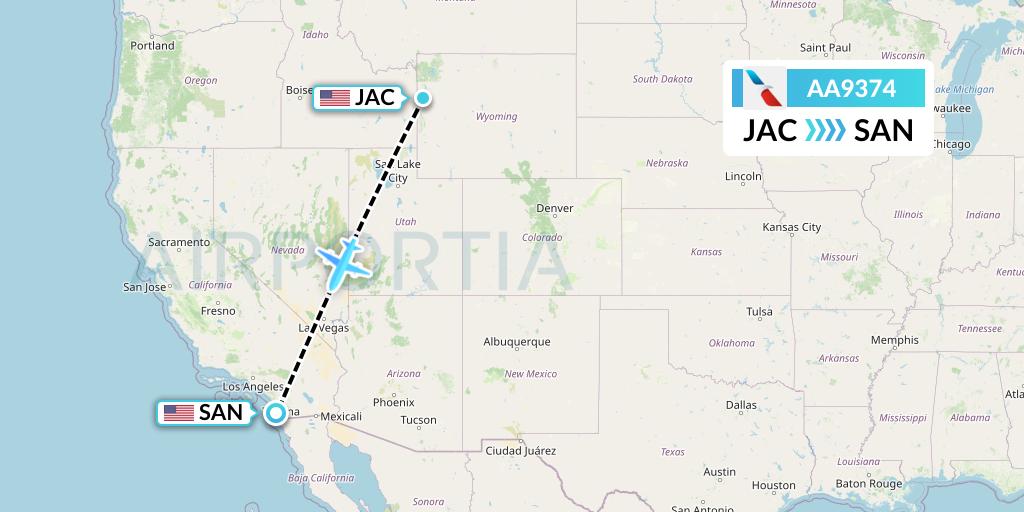 AA9374 American Airlines Flight Map: Jackson to San Diego