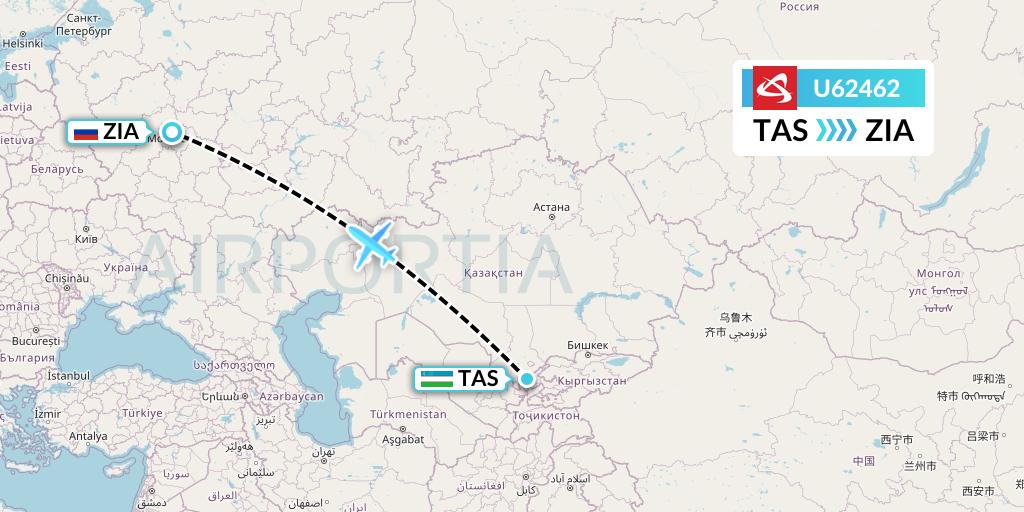 U62462 Ural Airlines Flight Map: Tashkent to Moscow