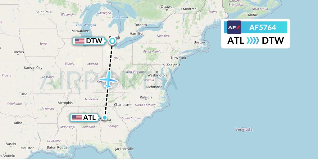 AF5764 Air France Flight Map: Atlanta to Detroit