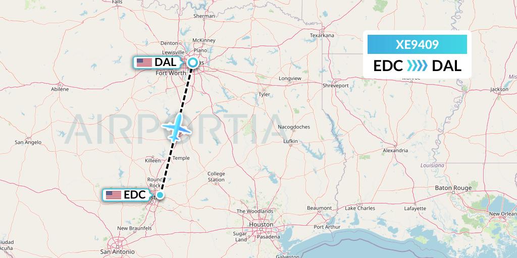 XE9409 Jsx Flight Map: Austin to Dallas