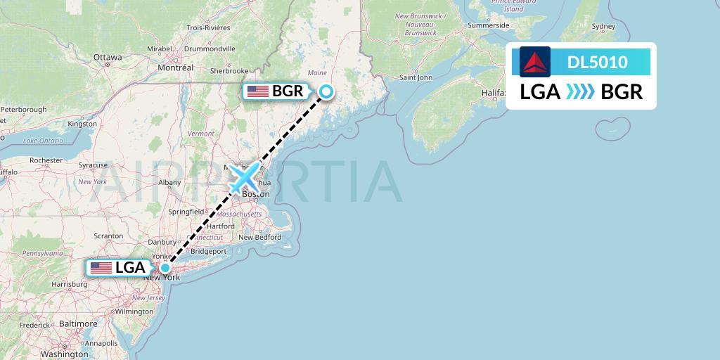 DL5010 Delta Air Lines Flight Map: New York to Bangor