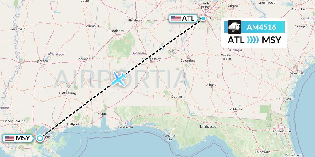 AM4516 Aeromexico Flight Map: Atlanta to New Orleans