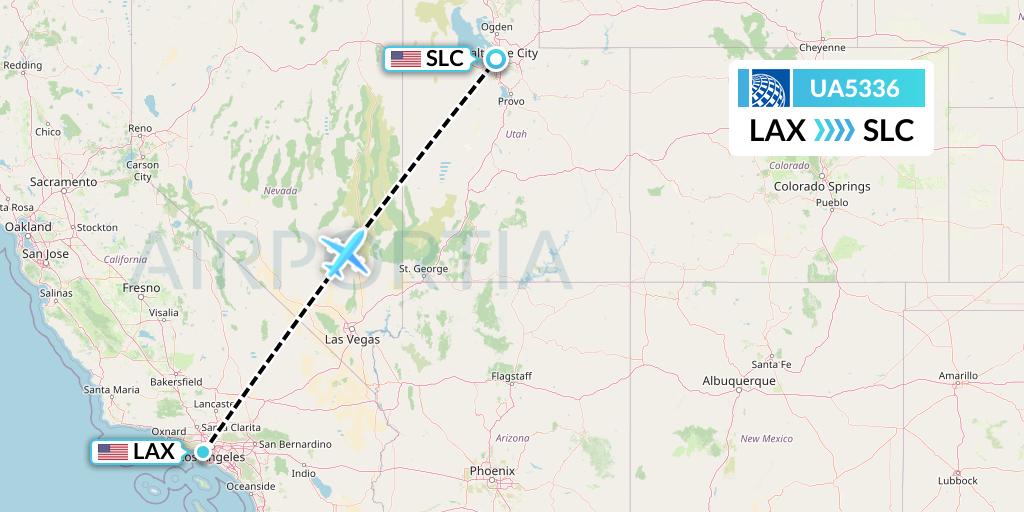 UA5336 United Airlines Flight Map: Los Angeles to Salt Lake City