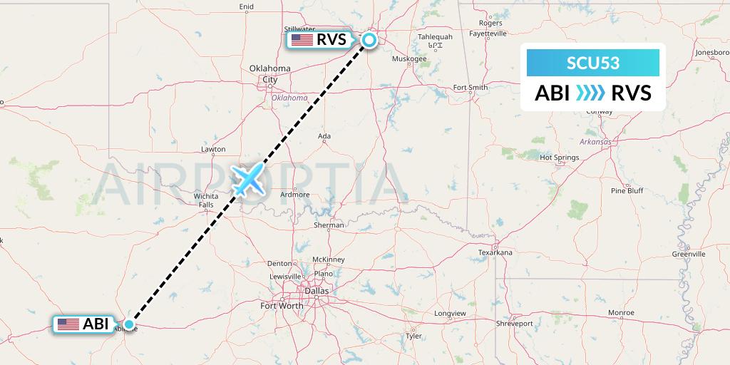 SCU53 Air Scorpio Flight Map: Abilene to Tulsa
