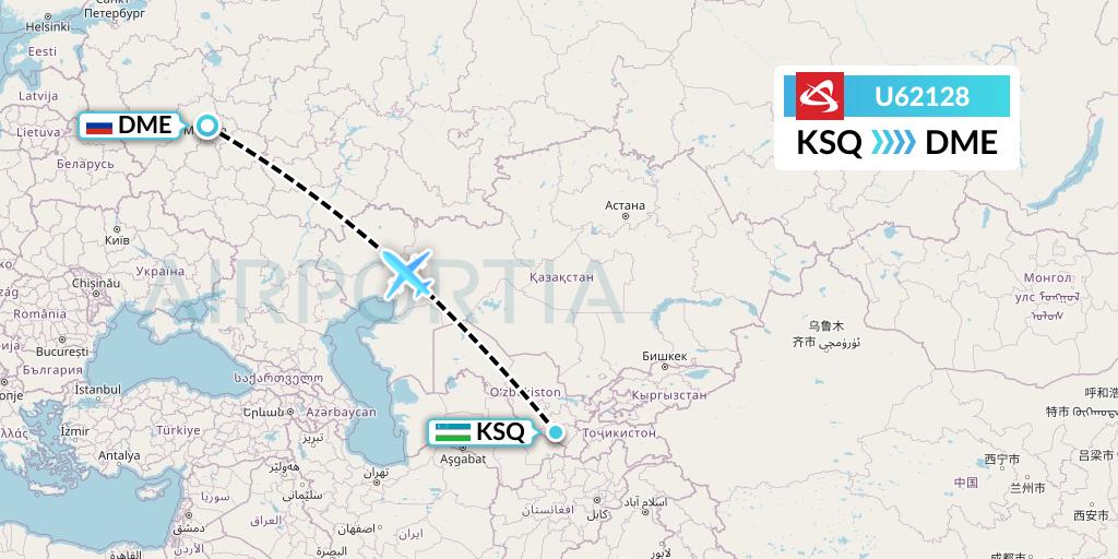 U62128 Ural Airlines Flight Map: Karshi to Moscow