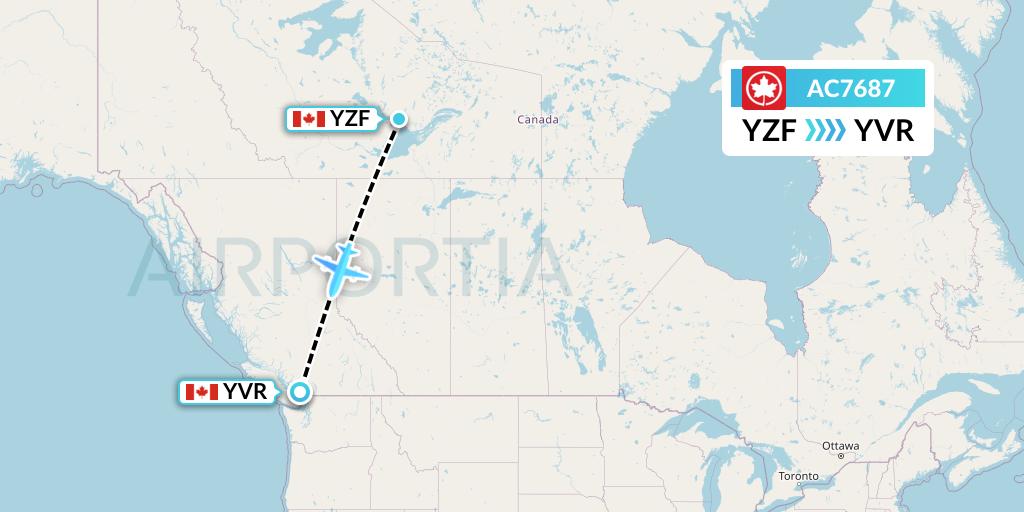 AC7687 Air Canada Flight Map: Yellowknife to Vancouver
