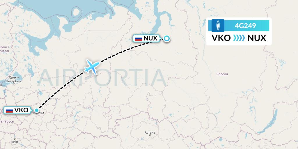 4G249 Gazpromavia Flight Map: Moscow to Novy Urengoy