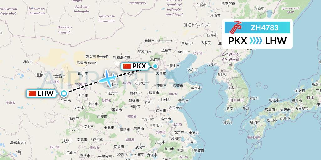 ZH4783 Shenzhen Airlines Flight Map: Beijing to Lanzhou
