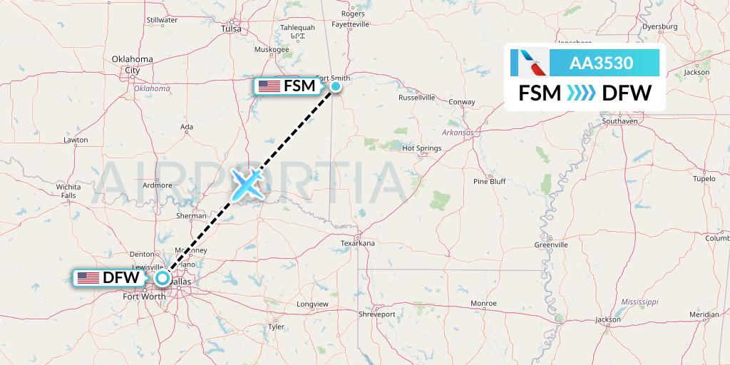 AA3530 American Airlines Flight Map: Fort Smith to Dallas
