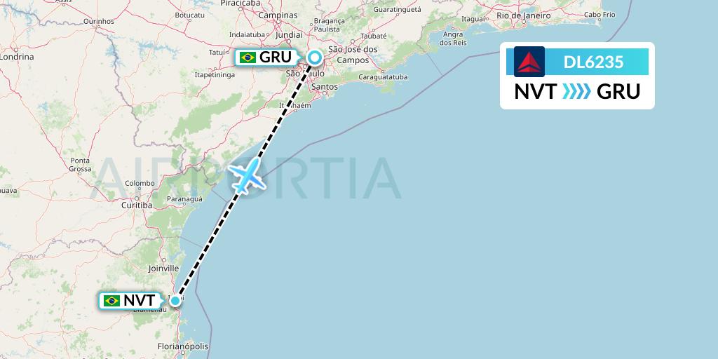 DL6235 Delta Air Lines Flight Map: Navegantes to Sao Paulo