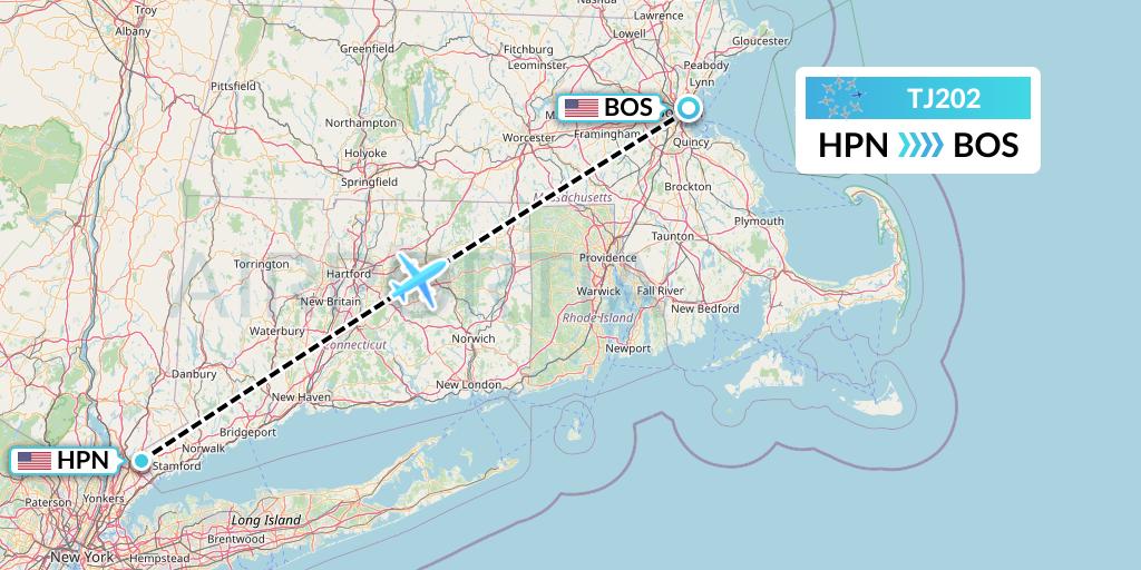 TJ202 Tradewind Aviation Flight Map: White Plains to Boston