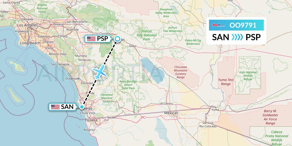 OO9791 SkyWest Airlines Flight Map: San Diego to Palm Springs