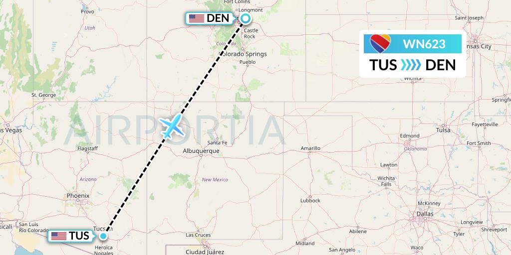 WN623 Southwest Airlines Flight Map: Tucson to Denver