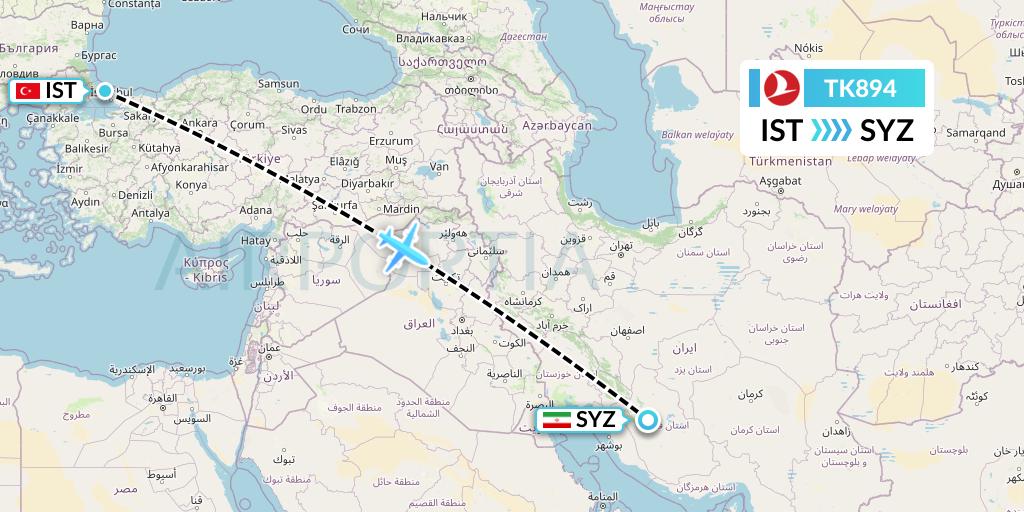 TK894 Flight Status Turkish Airlines Istanbul to Shiraz (THY894)