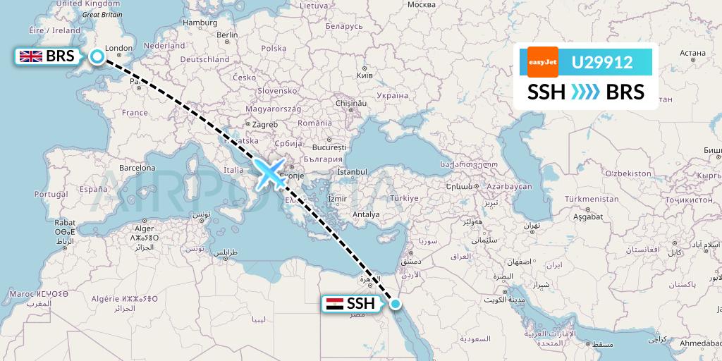 U29912 EasyJet Flight Map: Sharm el-Sheikh to Bristol