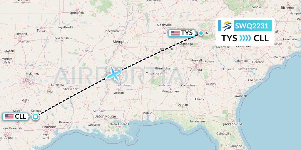 SWQ2231 Flight Status Swift Air Knoxville to College Station (WQ2231)