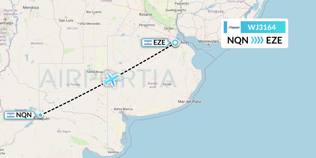 WJ3164 Jetsmart Airlines Flight Map: Neuquen to Buenos Aires