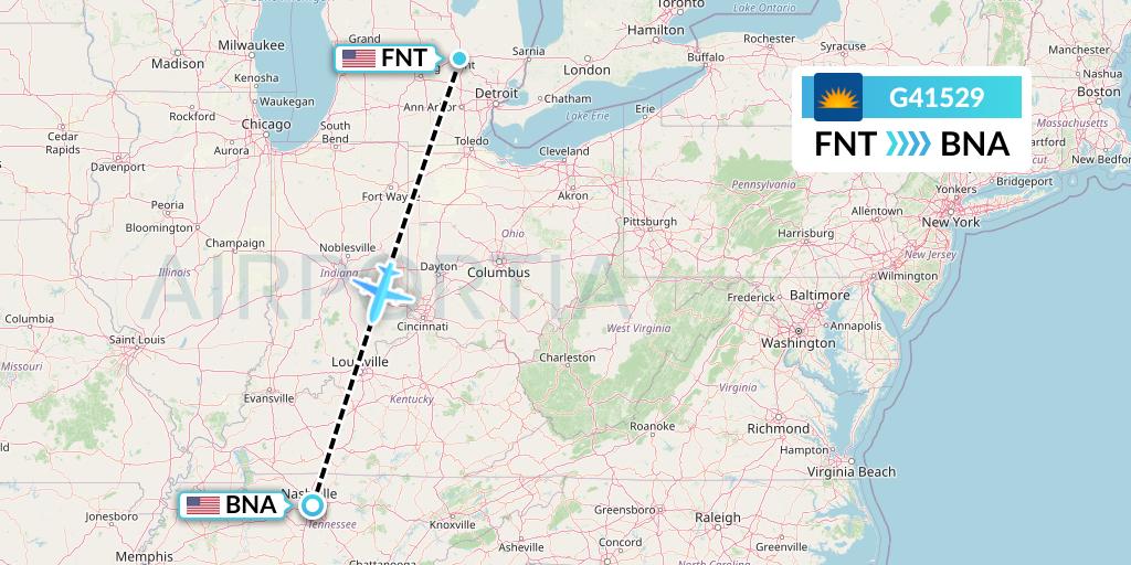 G41529 Allegiant Air Flight Map: Flint to Nashville