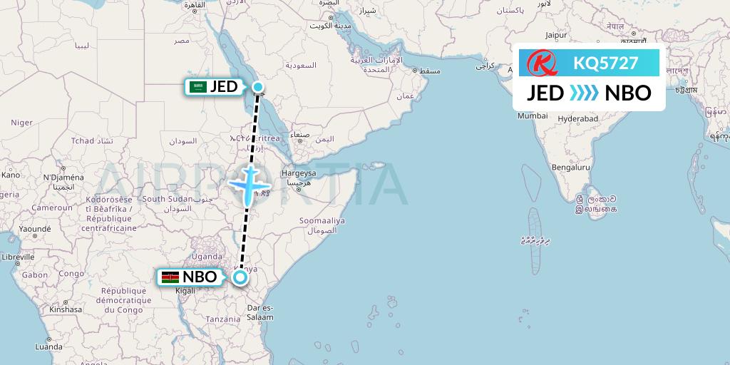KQ5727 Kenya Airways Flight Map: Jeddah to Nairobi