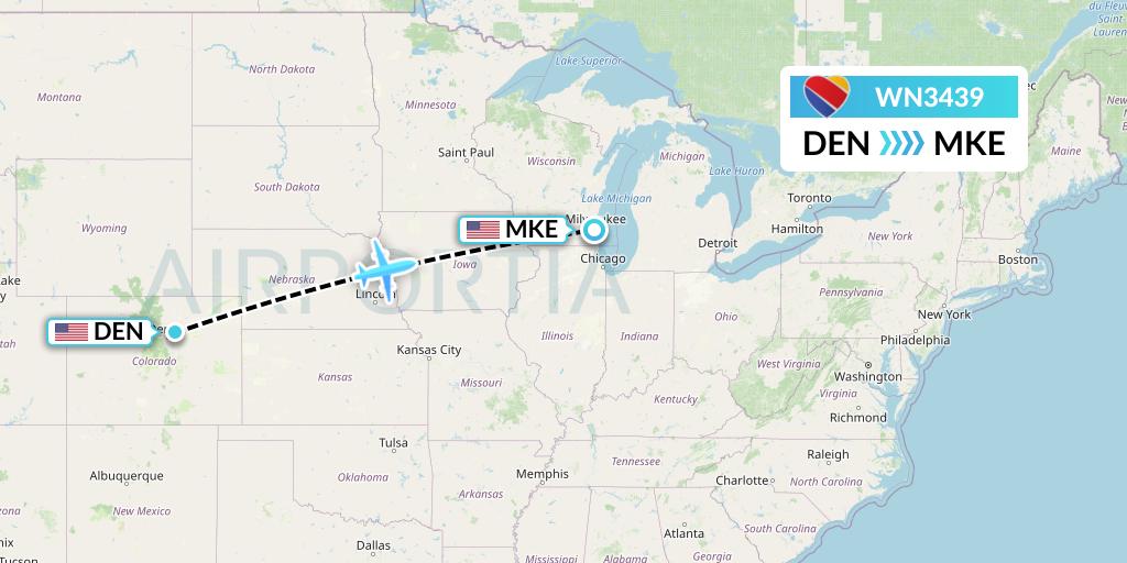 WN3439 Southwest Airlines Flight Map: Denver to Milwaukee