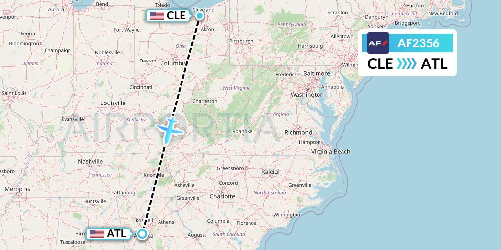 AF2356 Air France Flight Map: Cleveland to Atlanta