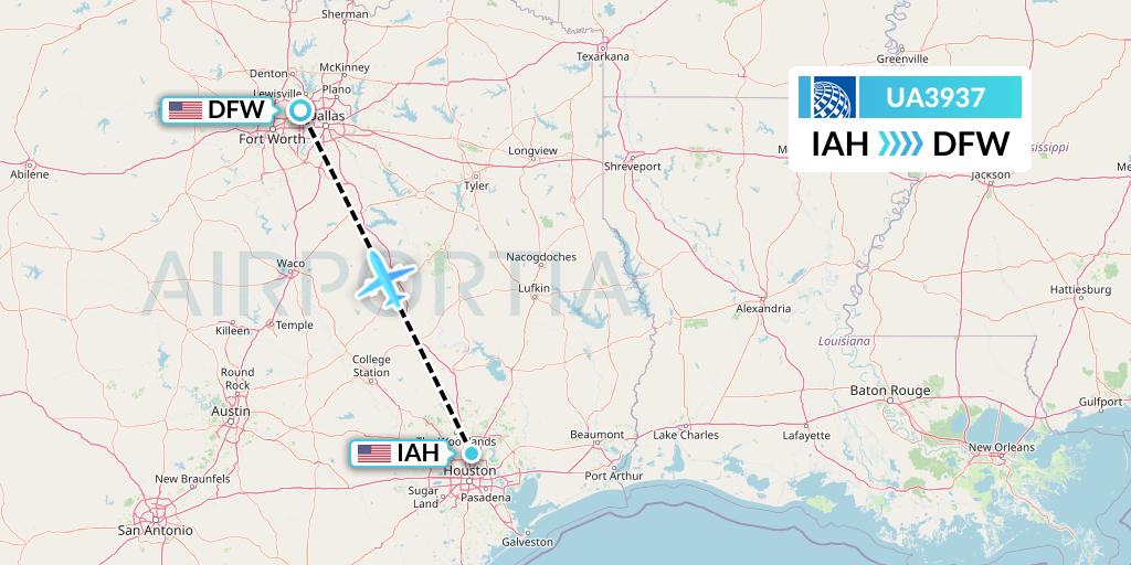 UA3937 United Airlines Flight Map: Houston to Dallas
