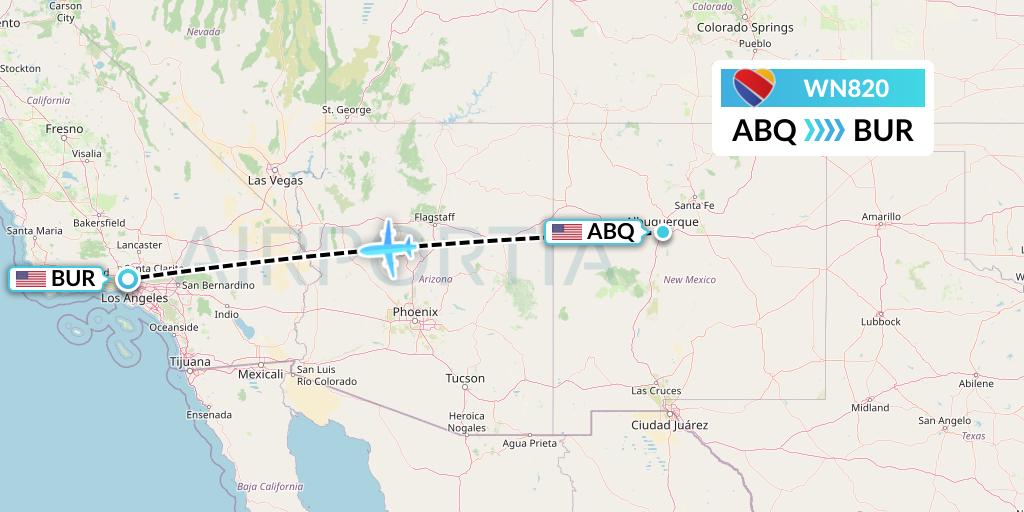 WN820 Flight Status Southwest Airlines Albuquerque to Burbank (SWA820)